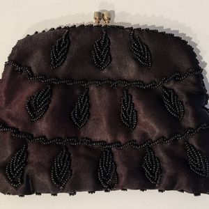 Vintage Black Beaded Leaf Design Evening Bag Clutch Hong Kong
